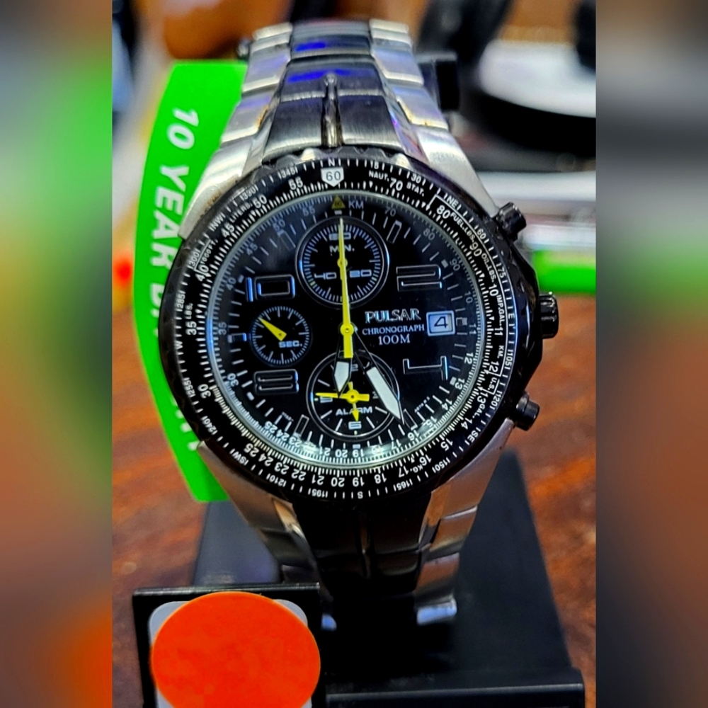 Pulsar Men Formal Chronograph Date Two Tone Round 43mm Quartz Analog Watch 7"